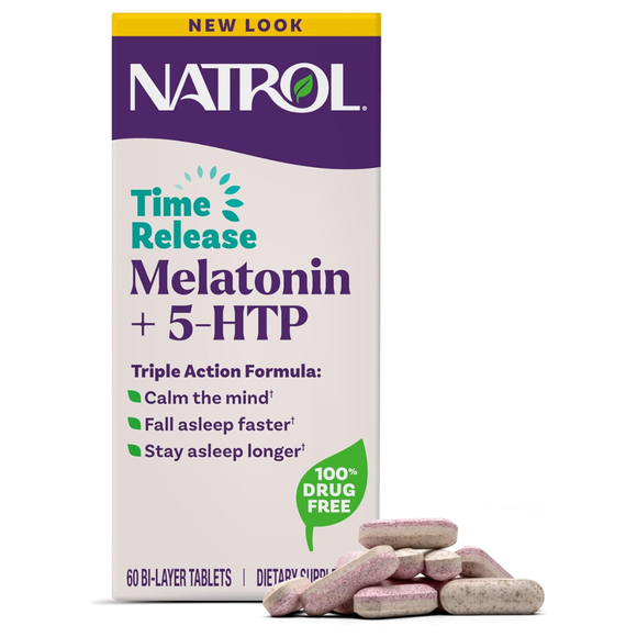 Natrol Melatonin + 5 HTP Advanced Sleep 60 เม็ด สูตรใหม่ หลับง่าย ยาวและผ่อนคลาย