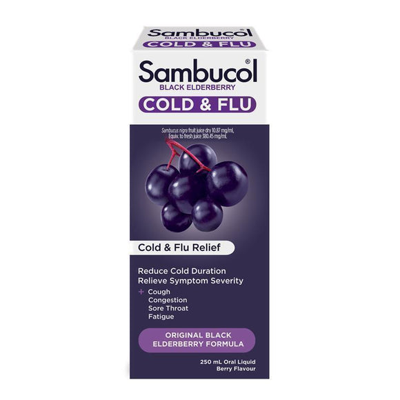 Sambucol Cold & Flu Syrup 250 ml ลดอาการหวัด ไม่สบาย หายไวขึ้น สำหรับผู้ใหญ่และเด็ก