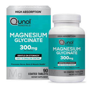 Qunol Magnesium Glycinate 300 mg (ขวด 90 เม็ด) เพิ่มการดูดซึม นอนหลับดีขึ้น ลดเครียด ลดตะคริว