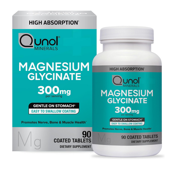 Qunol Magnesium Glycinate 300 mg (ขวด 90 เม็ด) เพิ่มการดูดซึม นอนหลับดีขึ้น ลดเครียด ลดตะคริว