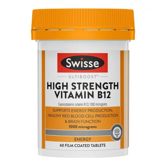 Swisse Vitamin B12 60 เม็ด เสริมการผลิตเม็ดเลือด เพิ่มพลังงาน การโฟกัสและสมองโปร่ง จดจำได้ดี