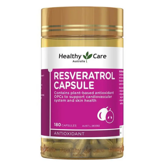 Healthy care Resveratrol 180 แคปซูล ต้านความชรา ลดริ้วรอย เพิ่มพลังงานสมองและร่างกาย ทานได้ 3 เดือน