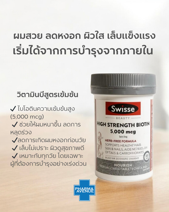 Swisse Beauty High Strength Biotin 5,000 mcg (100 เม็ด)
