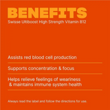 Swisse Vitamin B12 60 เม็ด เสริมการผลิตเม็ดเลือด เพิ่มพลังงาน การโฟกัสและสมองโปร่ง จดจำได้ดี