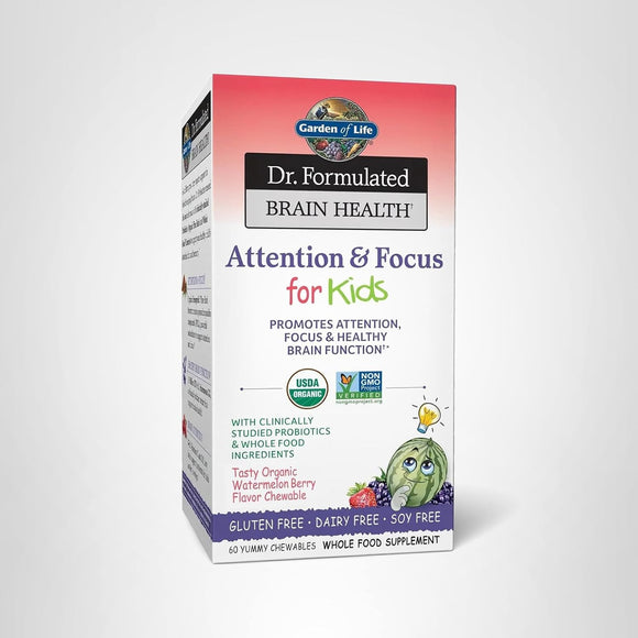 Garden of Life Dr. Formulated Brain Health Attention & Focus for Kids – 60 เม็ดเคี้ยวเพื่อสมาธิและโฟกัส