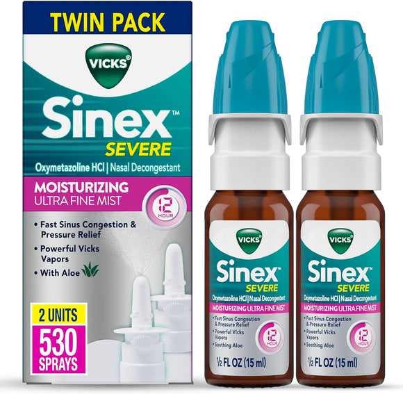 Vicks Sinex Severe Nasal Spray ลดอาการคัดจมูก จมูกตันอย่างหนัก จากภูมิแพ้ เป็นหวัดและไซนัส (2 ขวด)