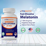 Vitamatic Melatonin 20mg Fast Dissolve เมลาโทนินแบบละลายในปาก ช่วยในการนอนหลับ โด๊สสูง 120 เม็ด