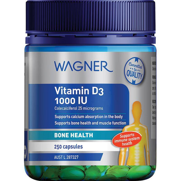 Wagner Vitamin D3 1000IU 250 Cap ดูแลกระดูก ฟันและกล้ามเนื้อ เสริมภูมิต้านทาน