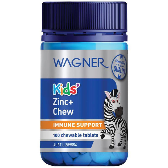 Wagner Kids Zinc Plus 100 เม็ดเคี้ยว เสริมการเจริญเติบโต ช่วยสร้างโปรตีน เพิ่มกล้ามเนื้อและสร้างพลังงาน