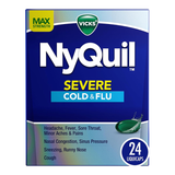 Vicks NyQuil SEVERE Cold & Flu Nighttime Relief 24 LiquiCaps ตัวช่วยกลางคืนเมื่ออาการหวัดและไข้หวัดใหญ่รบกวนการพักผ่อน