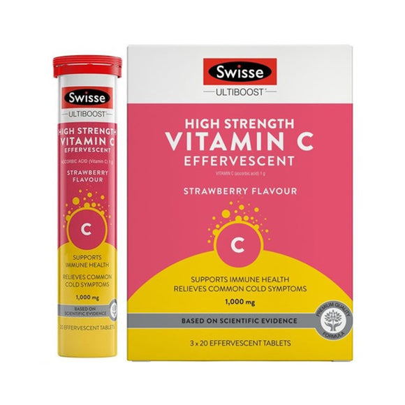 Swisse High Strength Vitamin C 1000mg เม็ดฟู่ สร้างภูมิต้านทานและดูแลผิวพรรณ (1 กล่อง)
